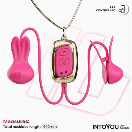 Tickly Nipple Clamps ith Vibration, Remote and Necklace with App, pink design, Intoyou® App Series, versatile intimate play device.