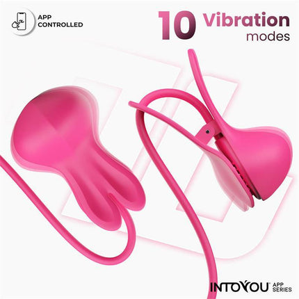 Tickly Nipple Clamps ith Vibration, Remote and Necklace with App featuring 10 vibration modes