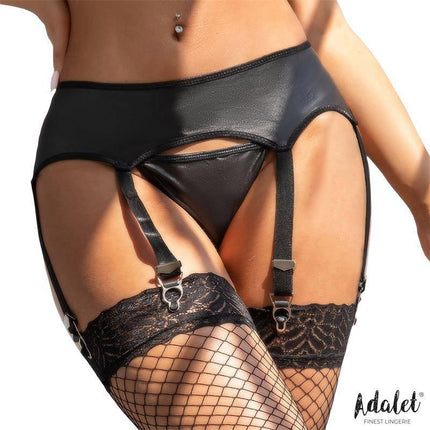 Tina 3 Strips garter and Thong Set by Adalet, featuring black garter belt with straps, ideal for bold, confident silhouette.