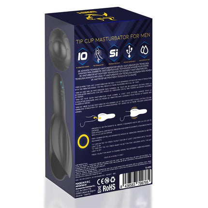 Tiper Tip Cup Masturbator for Men Silicone USB packaging displays features and specifications.