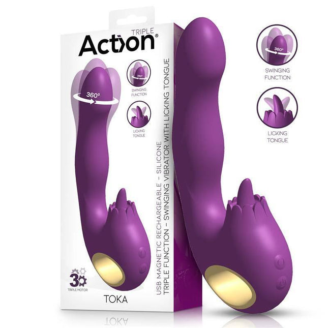 Toka Vibe with Swinging 360º and Stimulating Licking Tongue, triple-motor silicone vibrator from Nanami, whisper-quiet pleasure