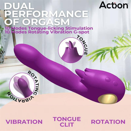 Toka Vibe with Swinging 360º and Stimulating Licking Tongue, featuring dual performance of orgasm with tongue-licking stimulation.