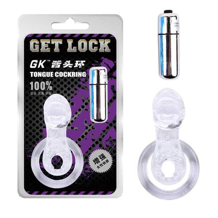 Tongue-Clear Vibrating Ring for Enhanced Pleasure packaging and product shown.