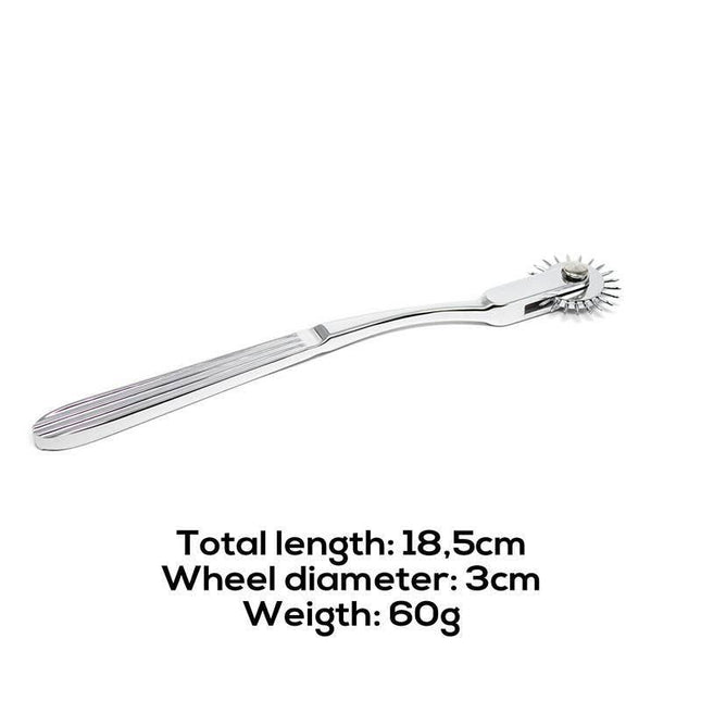 Tongue Stimulating Wheel Prick Spike - 18.5cm long, 3cm wheel diameter, 60g weight, BDSM toy for intense sensation.