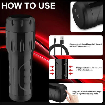 Instruction manual for Toni Masturbator with Vibration Vagina showing usage tips and features of the male stimulation device.