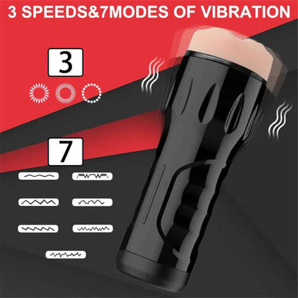 Toni Masturbator with Vibration Vagina featuring 3 speeds and 7 vibration modes for customizable male pleasure.