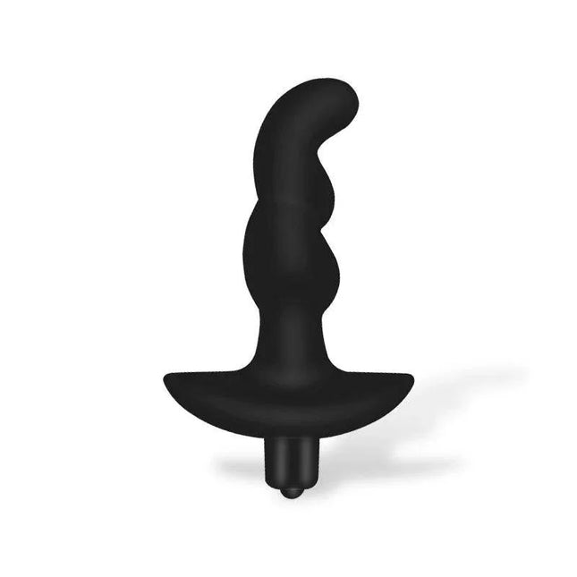 Tourmaline Vibrating Anal Plug in black silicone with anchor-shaped base and ergonomic design for comfort and pleasure.