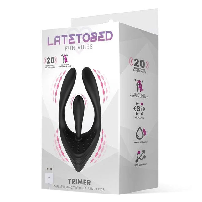 Trimer 3 Motors Flexible Stimulator USB Silicone in packaging, multifunctional couples and solo use, waterproof design.