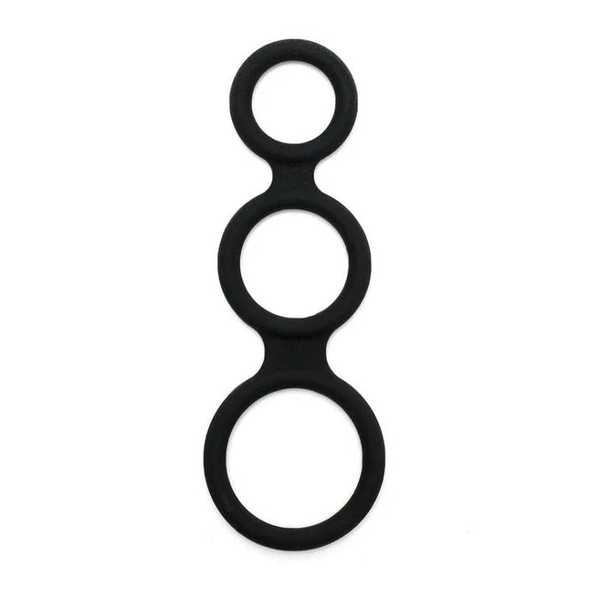Triple Cock Ring Black with three connected rings for customizable intimate experience and enhanced performance.