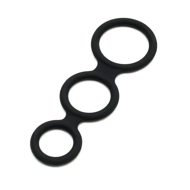 Triple Cock Ring Black featuring three connected rings for customizable pleasure and enhanced performance.