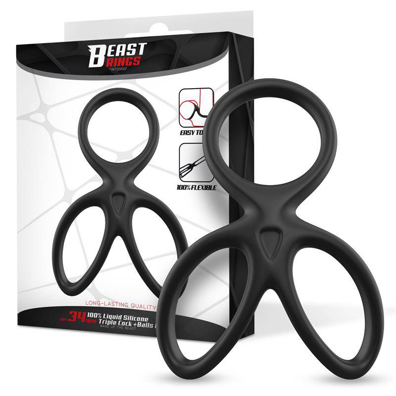 Triple Penis and Testicles Ring Liquid Silicone - secretsextoys.store