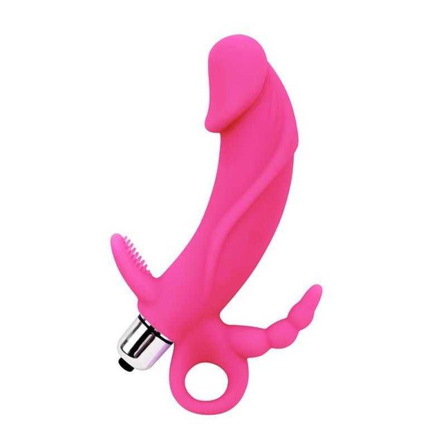 Triple Stimulator Triple Targets pink sex toy with removable bullet and multiple stimulation points for solo or shared pleasure.