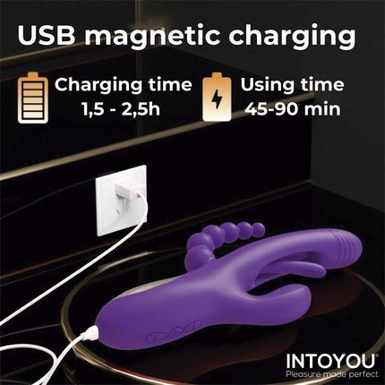Triya Vibe with Flipping Tongue and Anal Beads USB magnetic charging feature by Intoyou, charging time 1.5-2.5h, use 45-90 min.