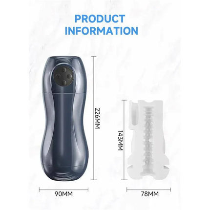 Product dimensions of Tronik 2.0 Sucking and Vibrating Masturbator USB with detailed measurements.