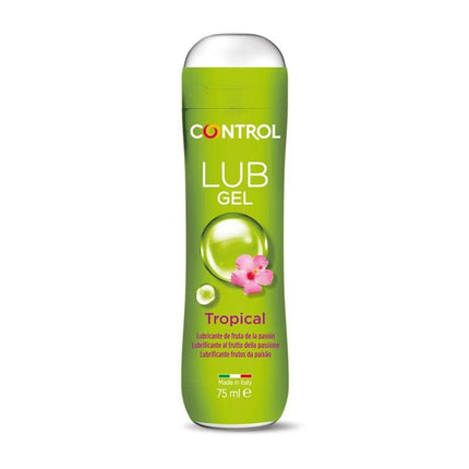 Tropical Lubricant 75 ml bottle with passion fruit scent, water-based formula for silky glide and intimate comfort.