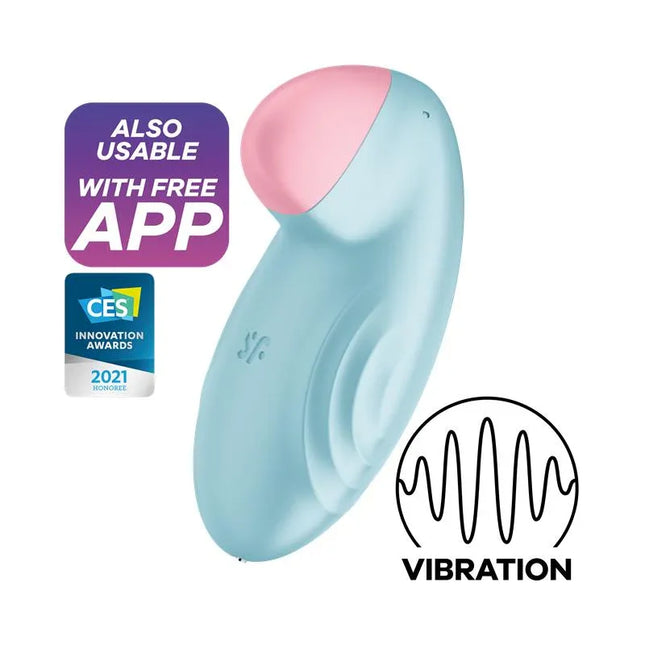 Tropical Tip with APP Satisfyer Connect Light Blue intimate toy offering 12 vibration functions and free app usability.