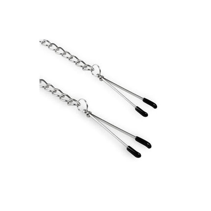 Tweezer Nipple Clamps with metal chain for adjustable stimulation and secure grip, part of the EasyToys collection.