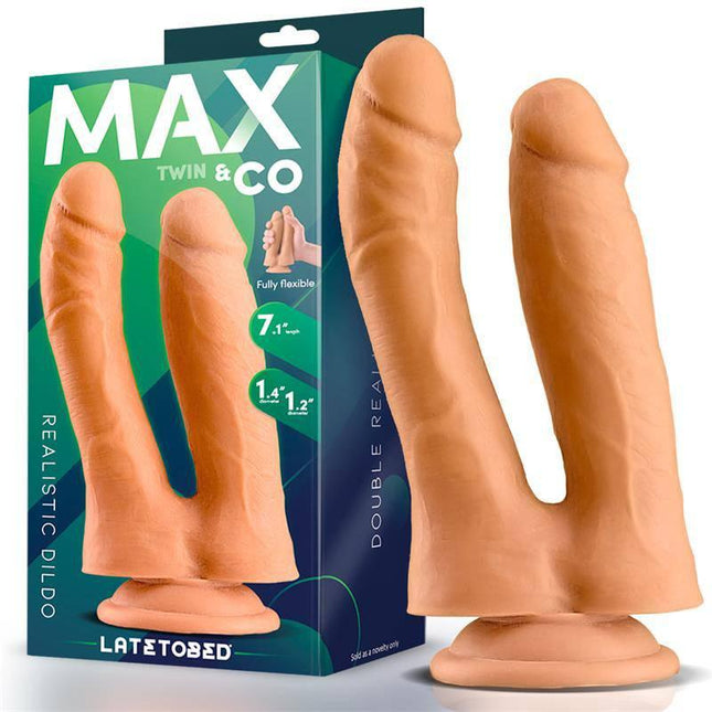 Twin Double Realistic Dildo 7.1 Flesh by Max & Co for shared pleasure, featuring dual shafts and lifelike texture.