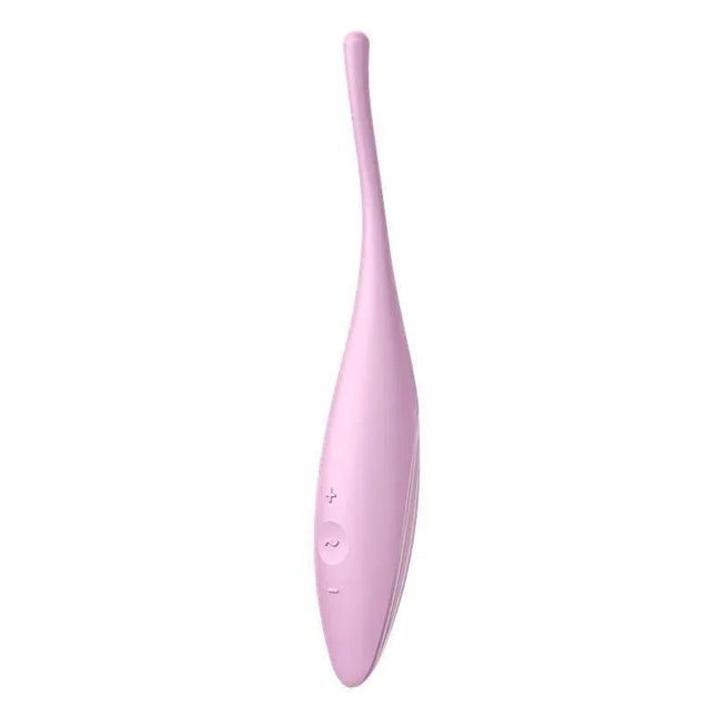 Twirling Joy Rotating Stimulator with APP Pink, silicone body, 8 vibration modes, narrow tip for focused sensations.
