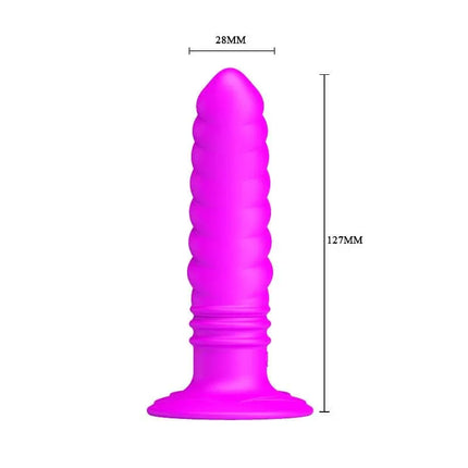 Twist Vibrator Anal Plug in pink silicone with 127mm length and 28mm width dimensions displayed.