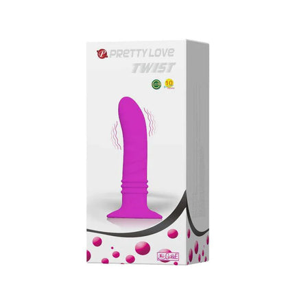 Packaging of Twist Vibrator Anal Plug with multi-speed silicone design, featuring a pink color and smooth finish.