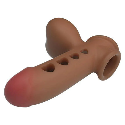 Tyronn Penis Sleeve with inflation function in premium silicone, designed for enhanced pleasure and extra thickness, shown with unique vents.