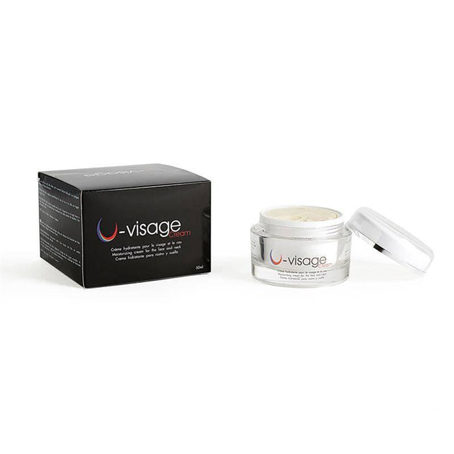 U-Visage Cream in 50 ml jar with packaging, collagen-rich daily moisturizer for face and neck, enhances hydration and elasticity, anti-aging benefits