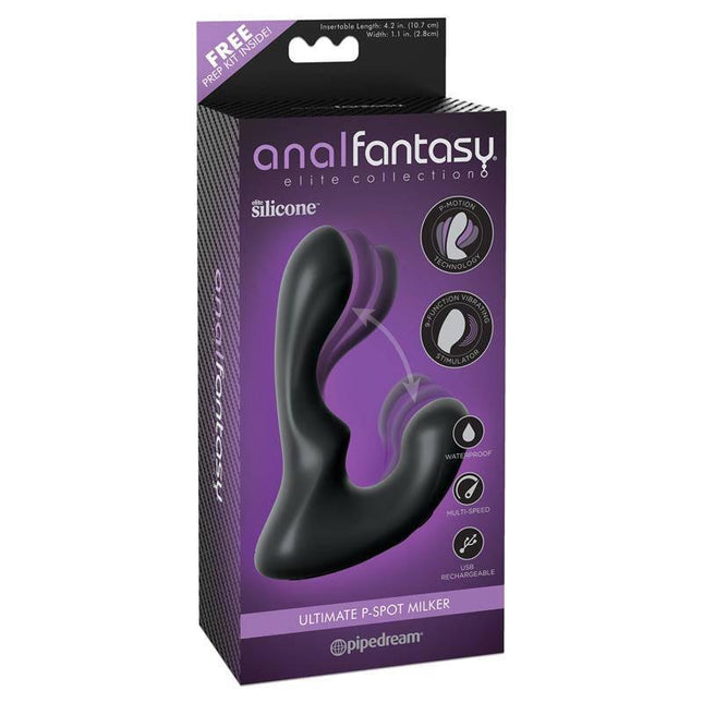 Ultimate P-Spot Milker Black packaging with silicone anal plug from Anal Fantasy Elite for prostate stimulation