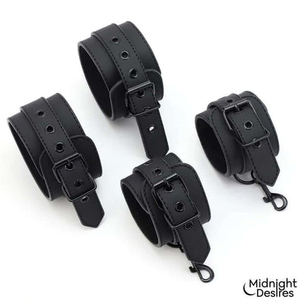 Under Mattress Set with Wrist & Ankle Cuffs Cl.24 in black leather for discreet restraint.