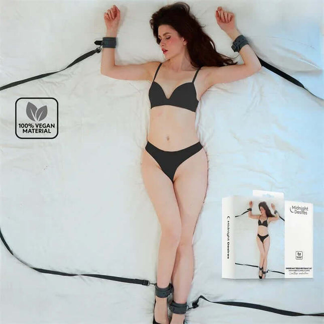 Under Mattress Set with Wrist & Ankle Cuffs Cl.24 for secure restraint and adult play, showing versatile use and adjustable design.