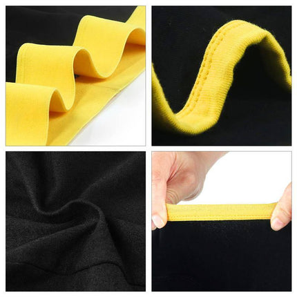 Close-up of fabric details for Unisex Horny Open-Back Boxer Shorts, featuring yellow and black cotton and spandex blend.