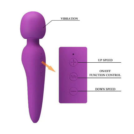 USB Rechargeable Meredith Wand Massager with remote control for customizable vibrations and muscle relief.