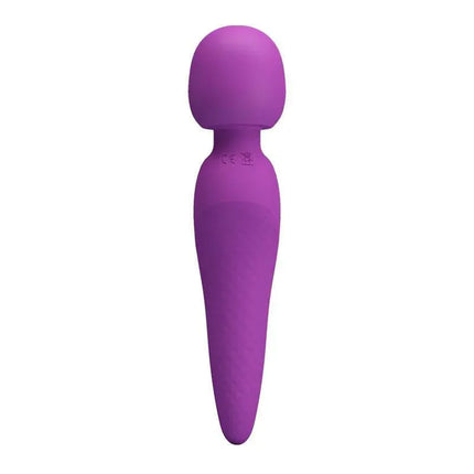 USB Rechargeable Meredith Wand Massager in purple, high-power device for muscle relief with 5 adjustable speeds.