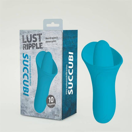 USB Rechargeable Vibrating Stimulator by Succubi with 10 vibration functions and packaging displayed.