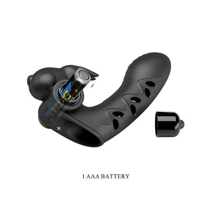 Vance Finger Sleeve with Vibration shown with open battery compartment and AAA battery