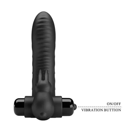 Vance Finger Sleeve with Vibration showcasing rabbit stimulator and vibration button, perfect for customizable pleasure.