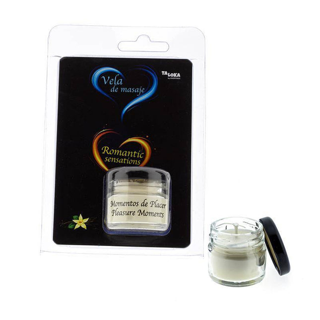 Vanilla Scented Massage Candle 30 ml in packaging and open jar with candle