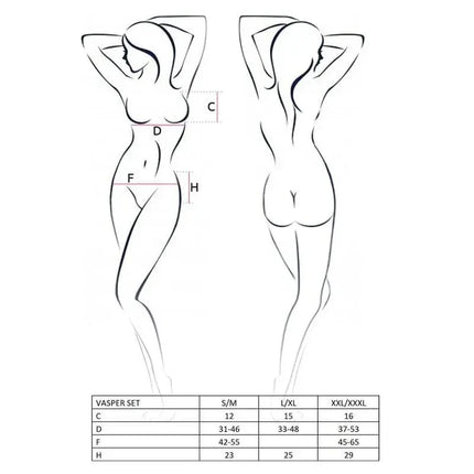 Size chart illustration for Vasper Set Black with measurements for S/M, L/XL, and XXL/XXXL.