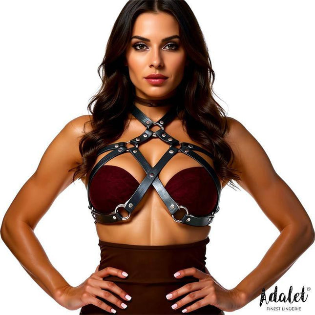 Vegan Leather Chest Harness - One Size by Adalet, bold style in PU vegan leather, perfect for layering or standalone, fits most bodies.
