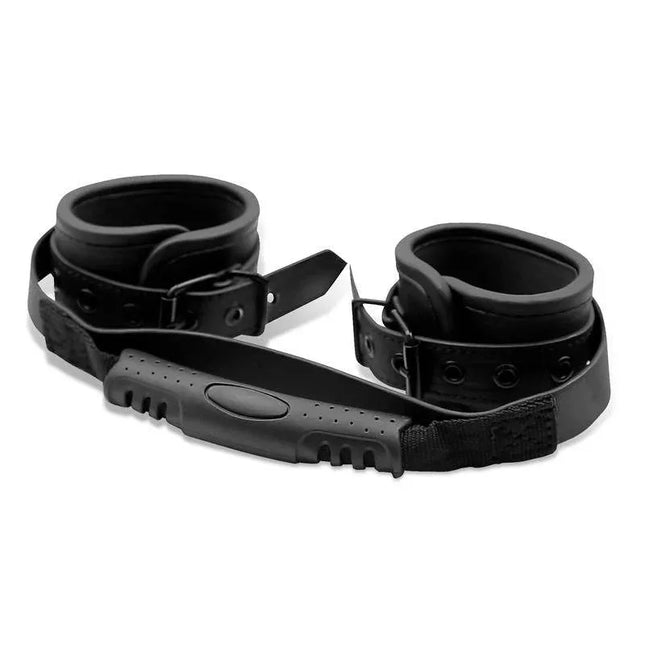 Vegan Leather Cuffs with Handle from the Intoyou Black Shadow line, featuring premium vegan leather and integrated handle for control.
