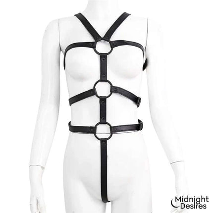 Bondage Body Harness in vegan leather with two-part design for secure and comfortable restraint.