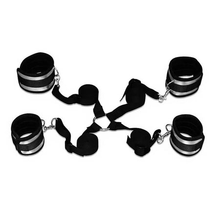 Velcro Bed Restraints Adjustable in black and silver with neoprene straps and connectable clips for secure bondage play.