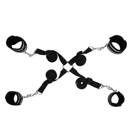 Velcro Bed Restraints Adjustable in black and silver, soft neoprene cuffs, connectable clips, lightweight bondage accessory for secure play.