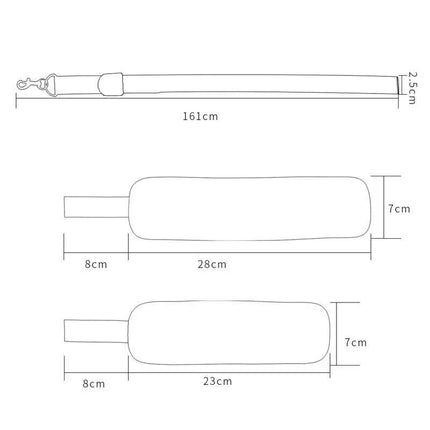 Diagram showing dimensions of Velcro Bed Restraints Adjustable with 161cm main strap and accompanying padded cuffs