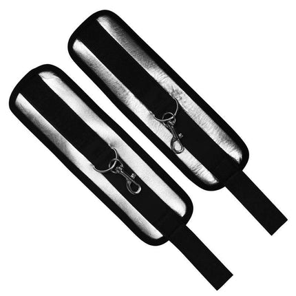 Velcro Handcuffs Black and Silver for comfort-focused gentle bondage play, featuring soft neoprene and cotton material with velcro straps.