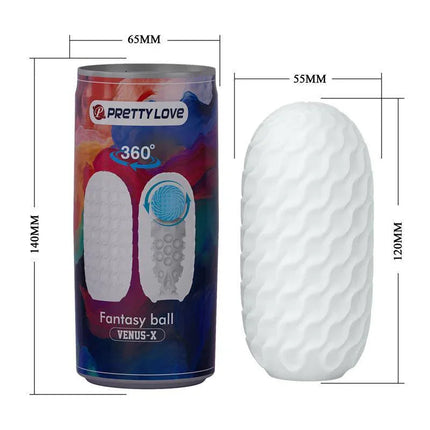 Venus-X Fantasy Ball Male Masturbator packaging and product with measurements