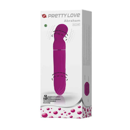 Vibe and Rotator Abraham Purple packaging showing dual-action vibrator with 12 vibration functions and 4 rotation settings.