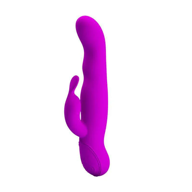 Vibe and Rotator Mystic Purple silicone vibrator with dual stimulation, crafted in the USA, compact design in vibrant purple color.