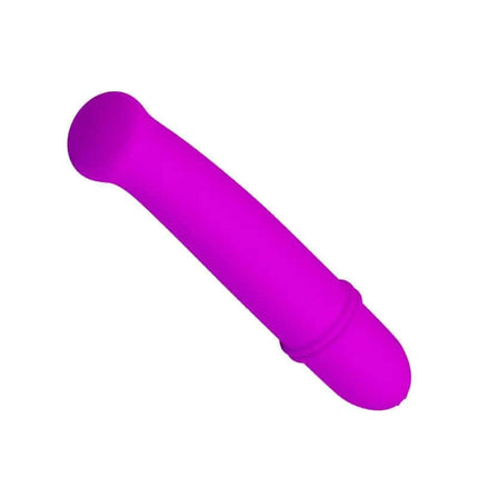 Vibe Antony Purple 10-function vibrator with a stylized design, offering luxurious stimulation, USA-made, requires 1 AAA battery, 12cm x 2cm.