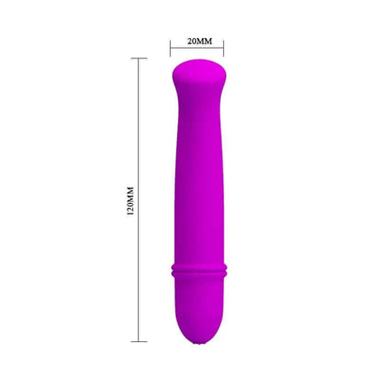 Vibe Antony Purple vibrator with 10 functions, 12 cm length and rounded shape for luxurious stimulation, displayed against white background.